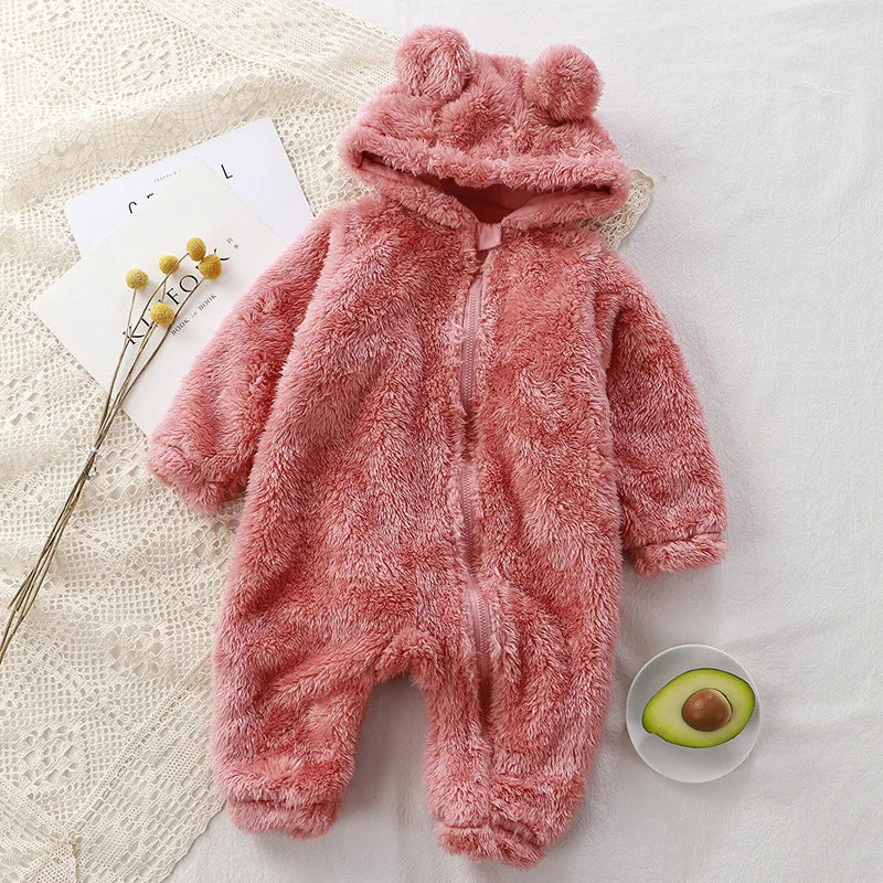 Baby Rompers Kids Cosplay Winter Flannel One-Pieces Hooded Jumpsuits Stitch Jumpers Overall Girl Grows Boy Growings Roupa Bebes