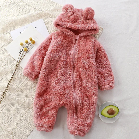 Baby Rompers Kids Cosplay Winter Flannel One-Pieces Hooded Jumpsuits Stitch Jumpers Overall Girl Grows Boy Growings Roupa Bebes